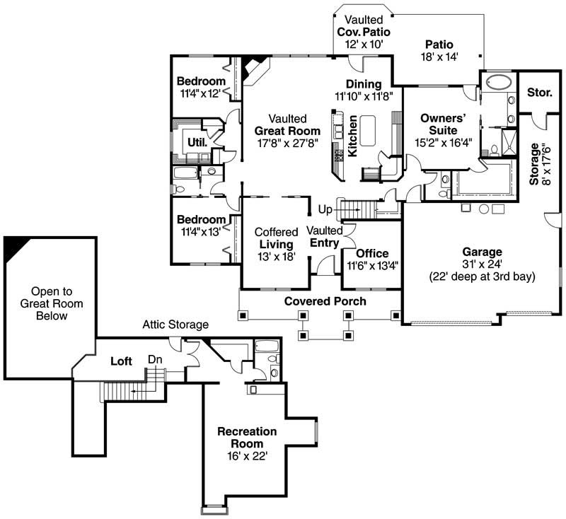 Floor Plan First Story of Country Plan #108-1129