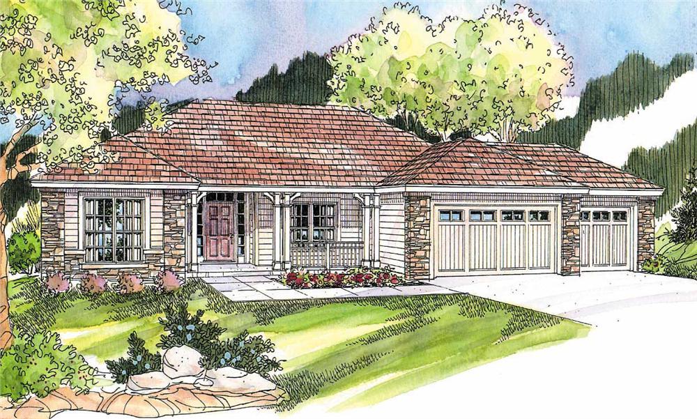 This image shows the Ranch Style for this set of house plans.