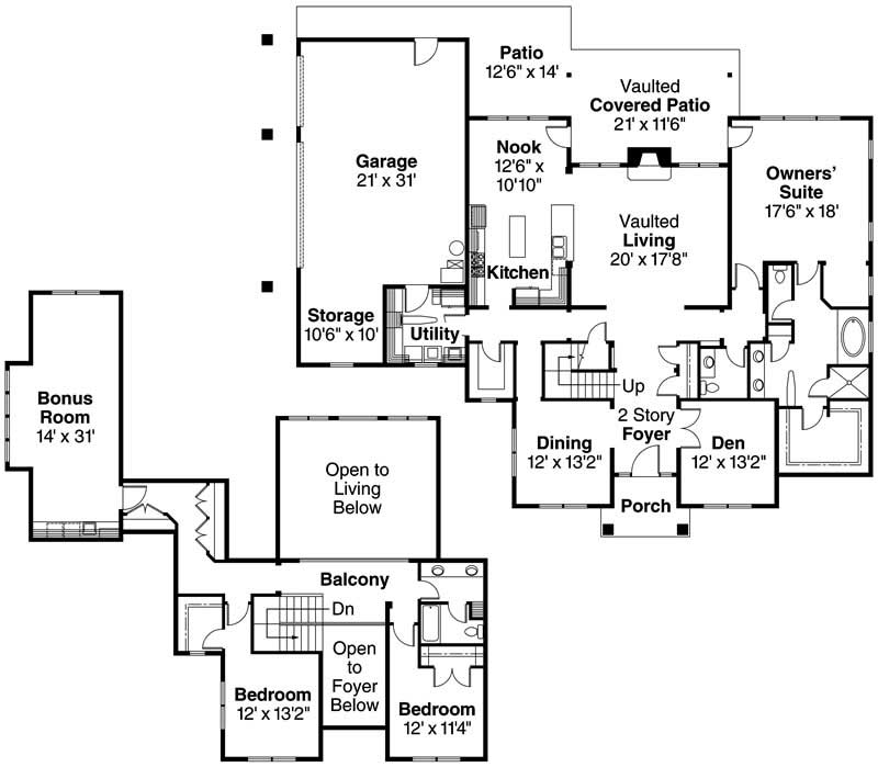 Floor Plan First Story of Luxury Plan #108-1132