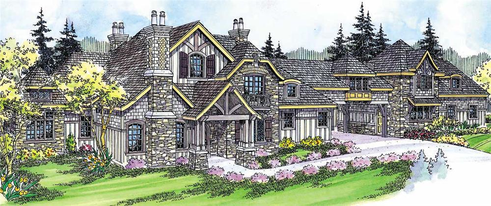 This image shows the Country French Style for this set of house plans.