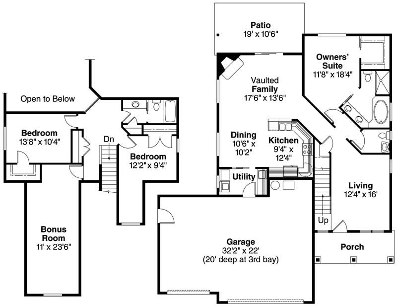 Floor Plan First Story of Country Plan #108-1142