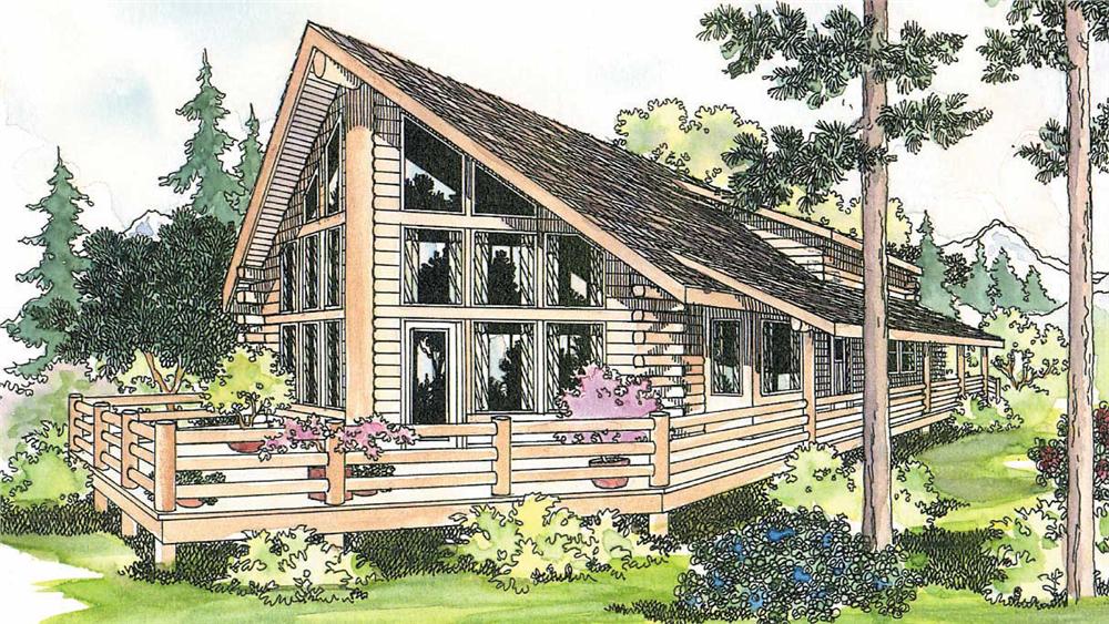 Front elevation of Log Cabin home (ThePlanCollection: House Plan #108-1169)