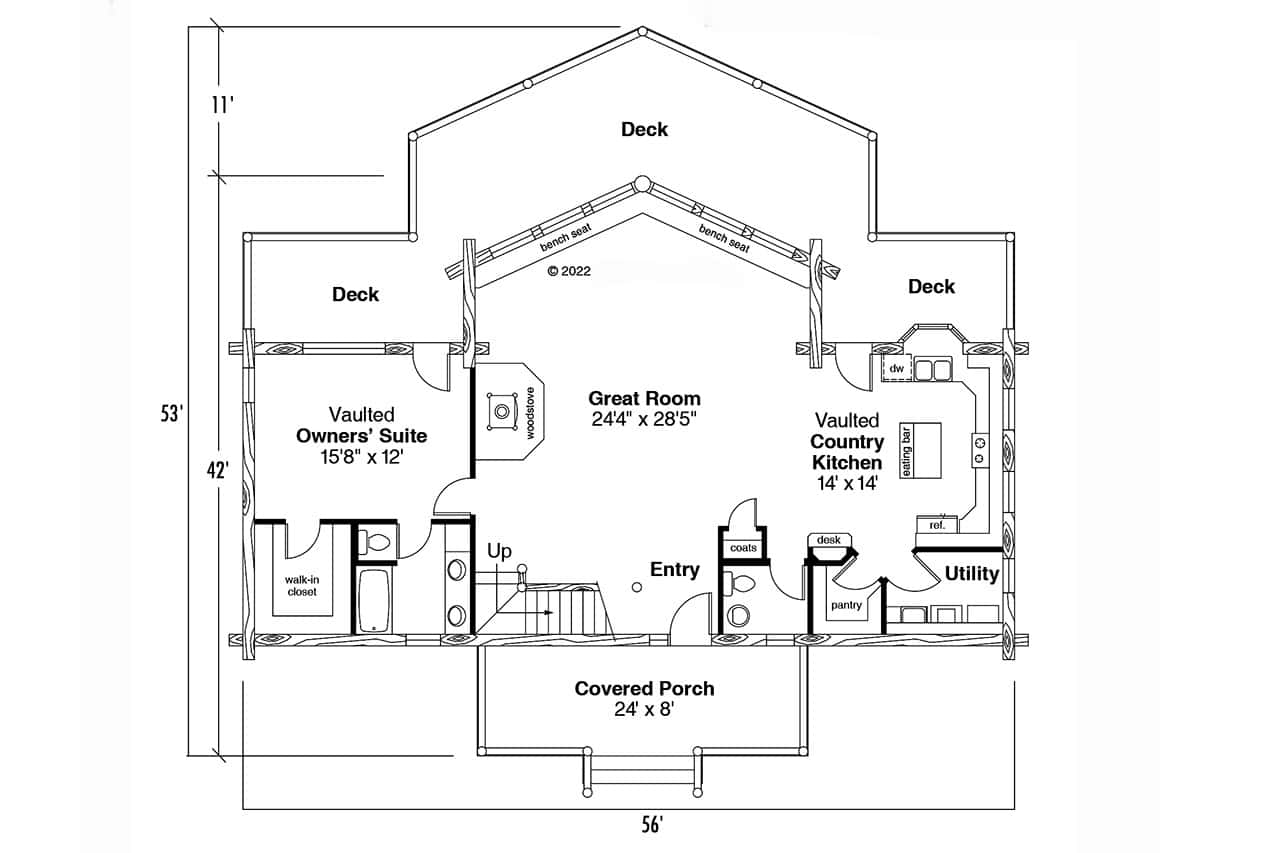 Main Level of Vacation Homes Plan #108-1171