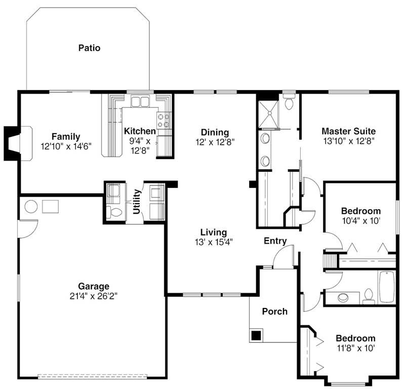 Floor Plan First Story of Ranch Plan #108-1180