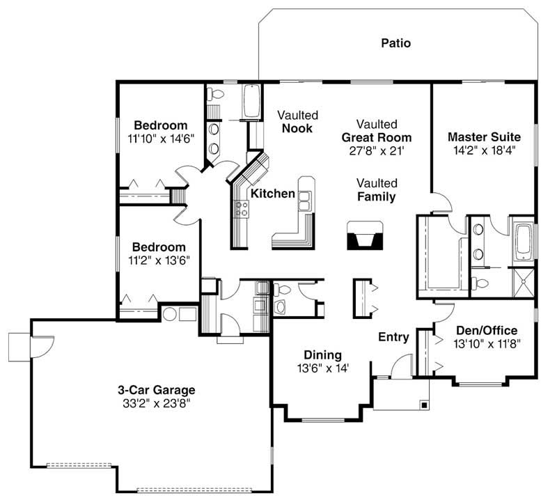Floor Plan First Story of Ranch Plan #108-1184