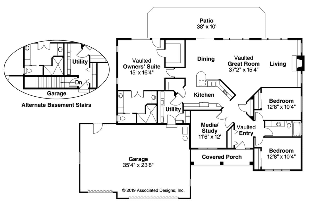 Floor Plan First Story of Mediterranean Plan #108-1195