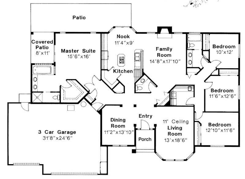 Floor Plan First Story of Ranch Plan #108-1198