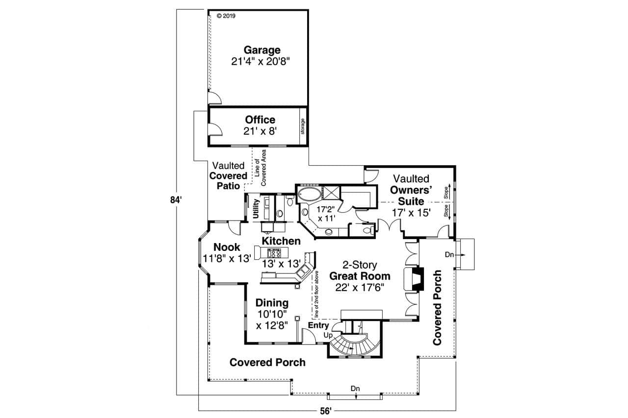 Floor Plan Main Level of Farmhouse Plan #108-1215