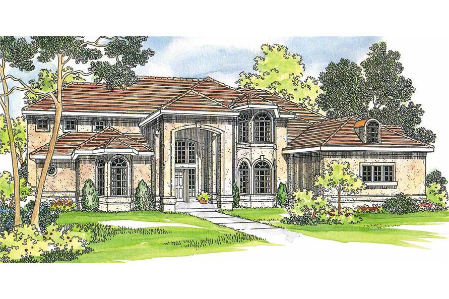 This image shows the Mediterranean Style for this set of house plans.