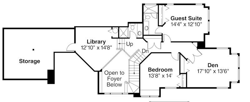 Floor Plan Second Story of European Plan #108-1221