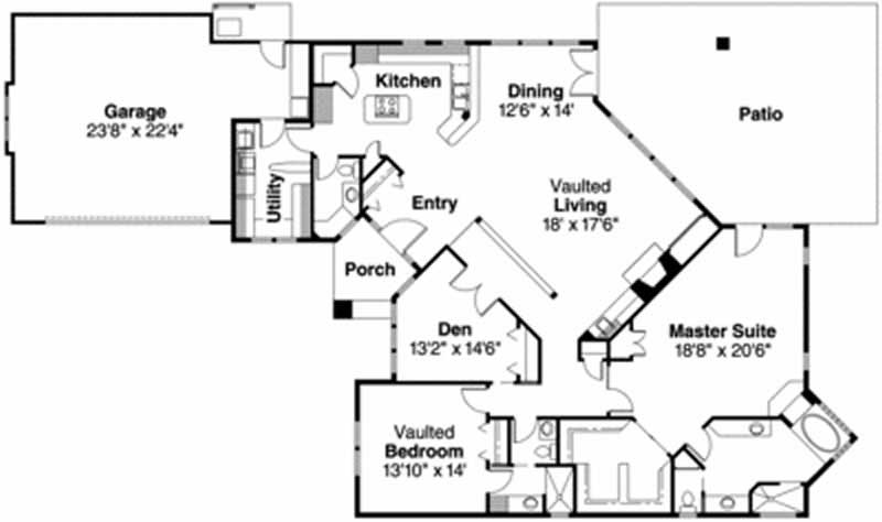 Floor Plan First Story of Ranch Plan #108-1227