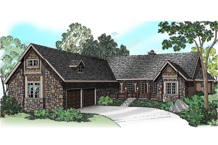 Color rendering of Transitional home plan (ThePlanCollection: House Plan #108-1231)