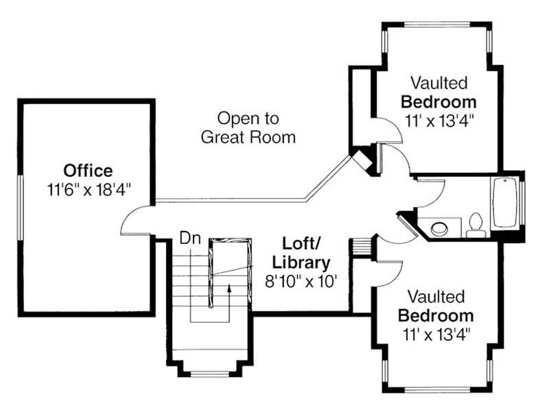 Floor Plan Second Story of Mediterranean Plan #108-1237