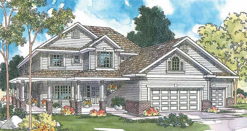 This image shows the Country Style and gable roofing for this set of house plans.