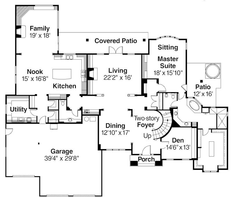 Floor Plan First Story of European Plan #108-1260
