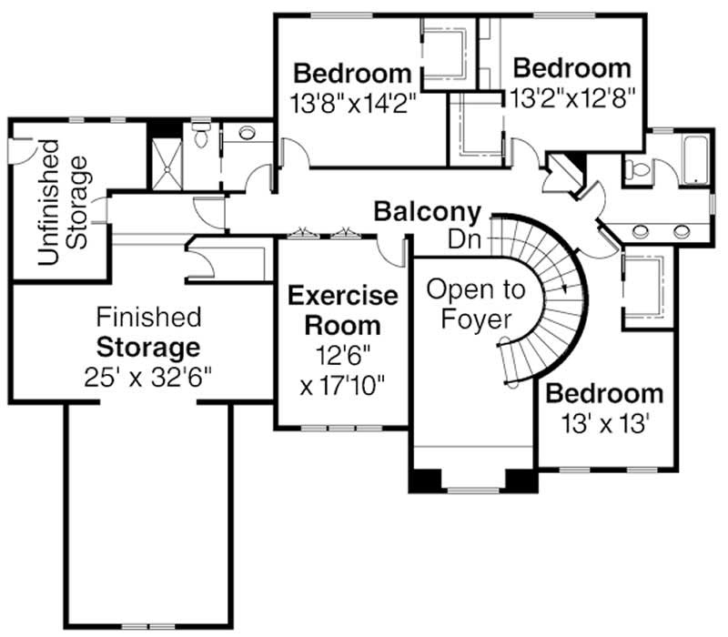 Floor Plan Second Story of European Plan #108-1260
