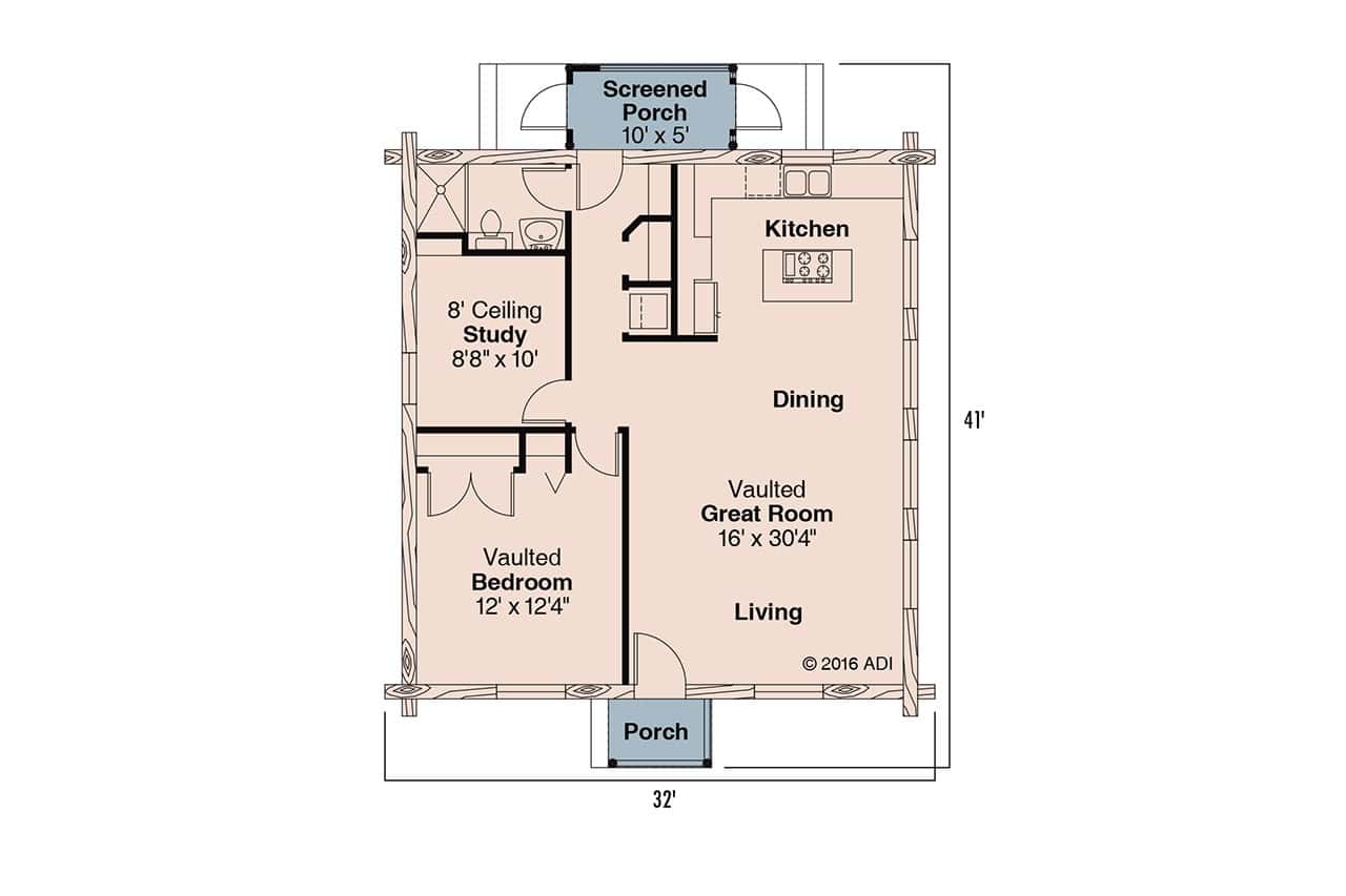 Floor Plan First Story of Log Cabin Plan #108-1280