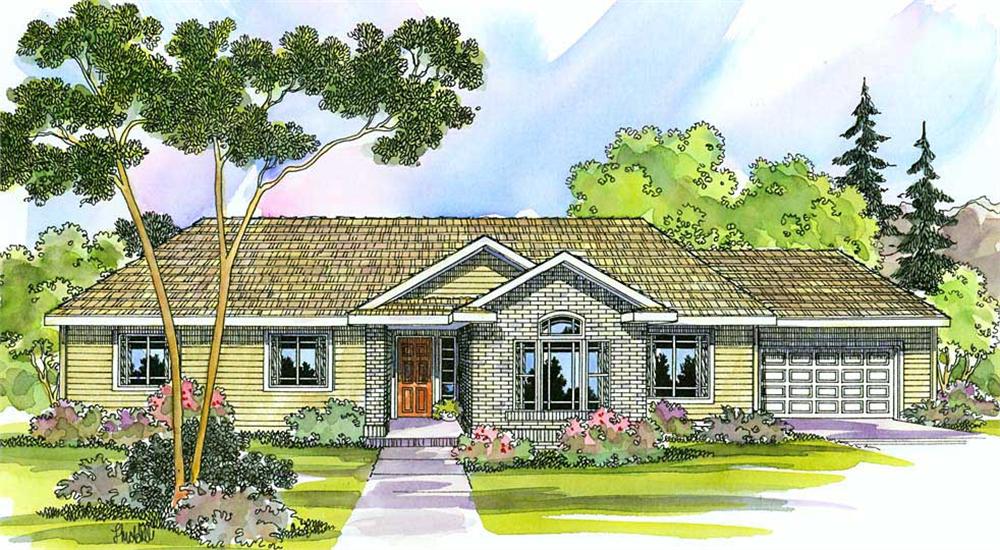 Front elevation of Ranch home (ThePlanCollection: House Plan #108-1290)