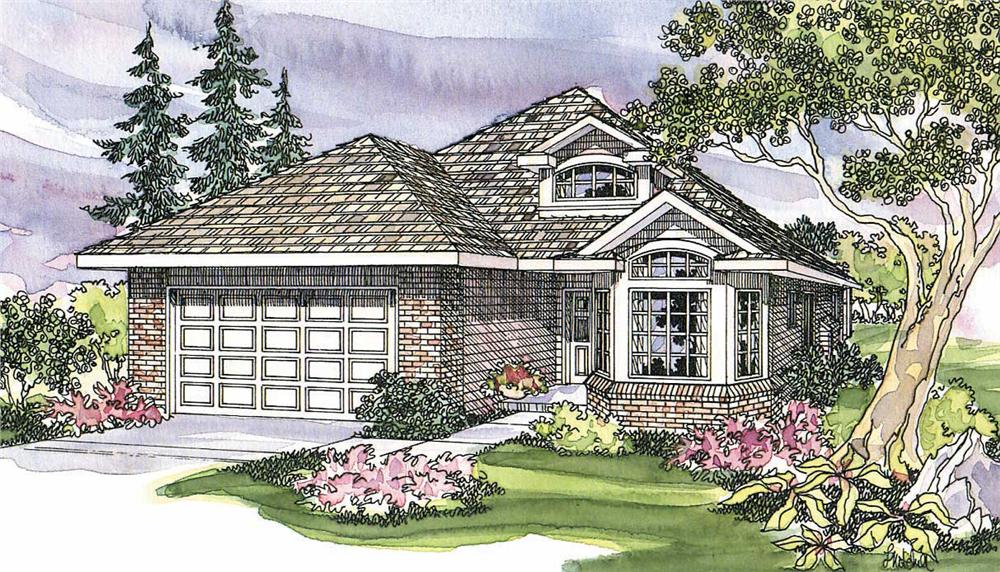 Front elevation of 3-bedroom Ranch home (ThePlanCollection: House Plan #108-1325)