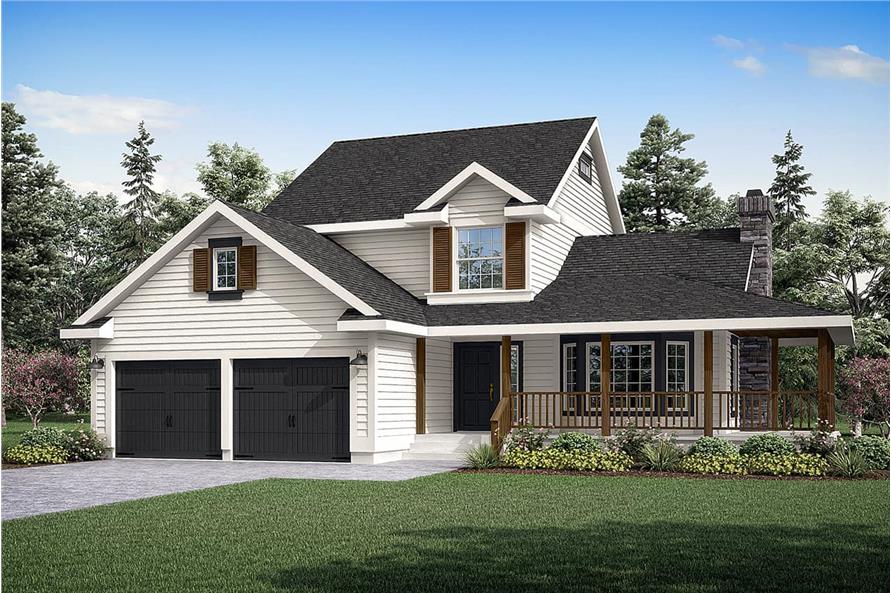 3-Bedroom, 1645 Sq Ft Country Home Plan - 108-1338 - Main Exterior