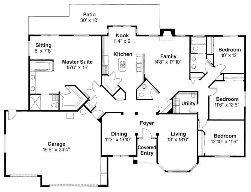 Floor Plan First Story of Ranch Plan #108-1403
