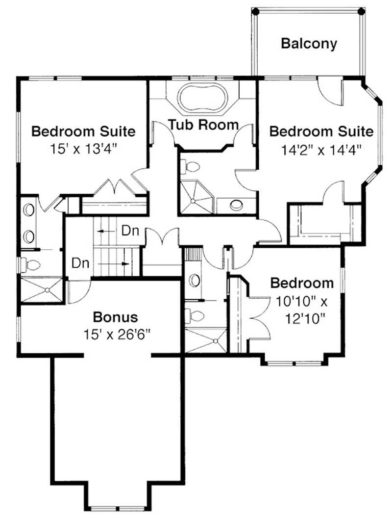 Floor Plan Second Story of Country Plan #108-1404