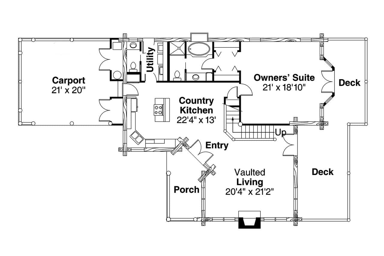 Floor Plan First Story of Log Cabin Plan #108-1433