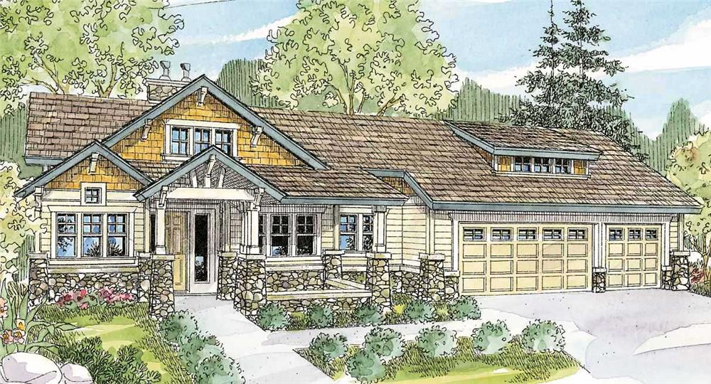 This is the front elevation of these classy Craftsman Houseplans.
