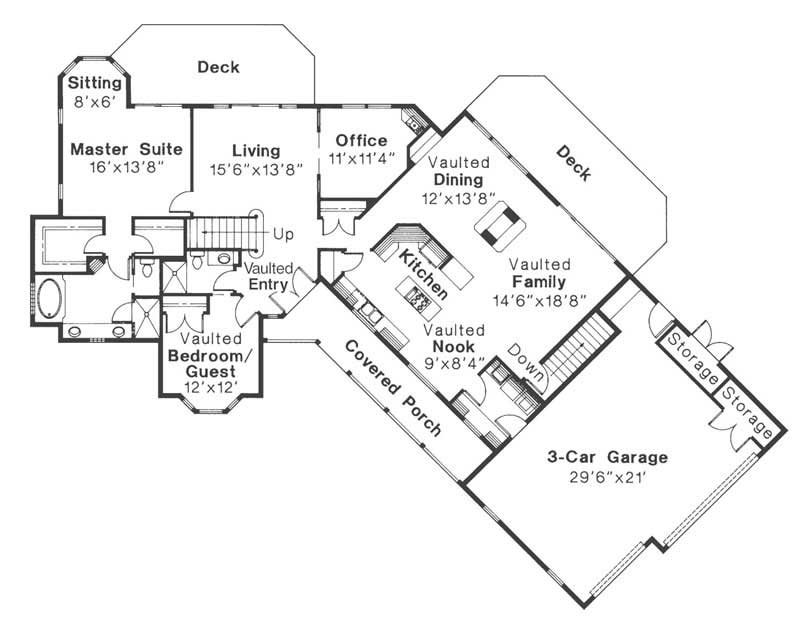Floor Plan First Story of Ranch Plan #108-1480