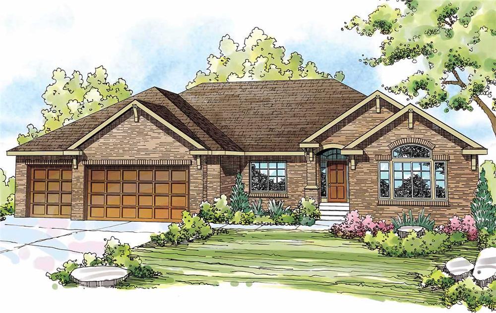 This is the front elevation for these Ranch House Plans.