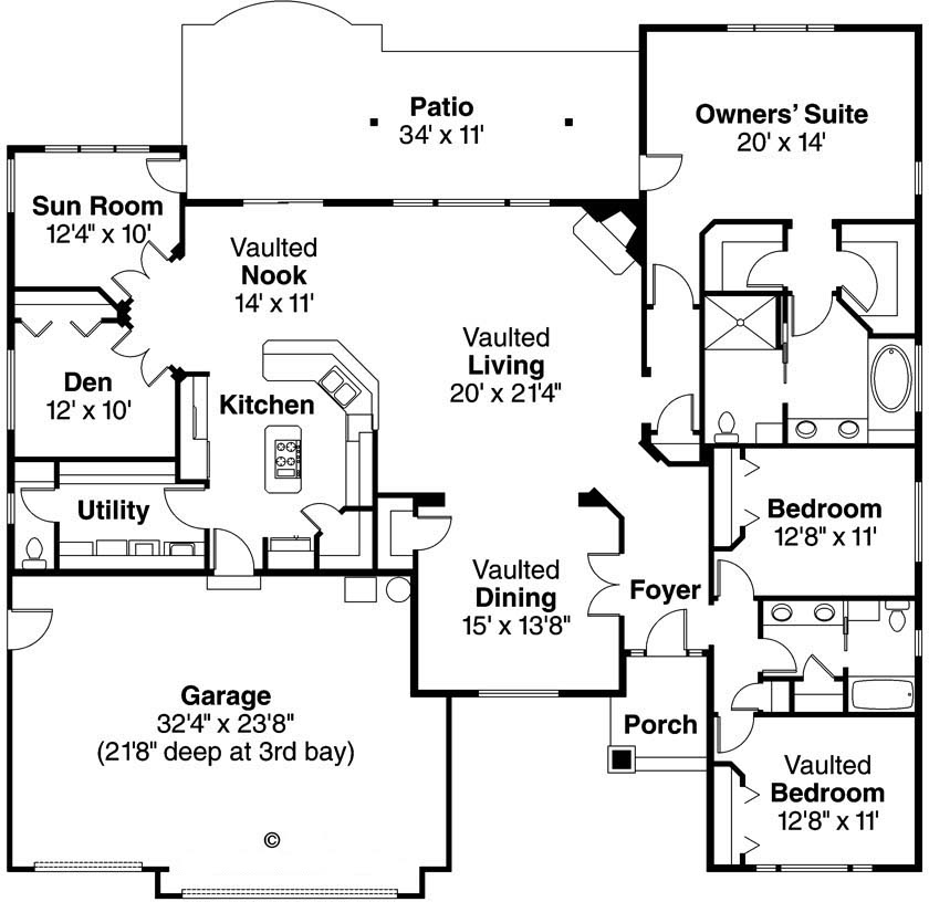 Floor Plan First Story of Ranch Plan #108-1502