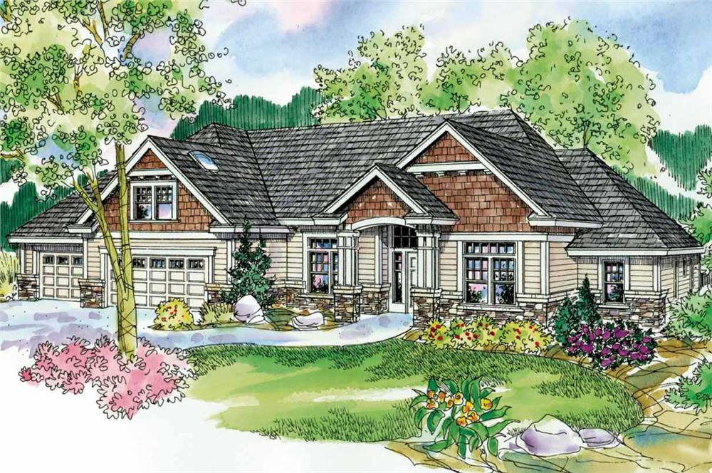 This image shows the front elevation of these colorful Craftsman Homeplans.