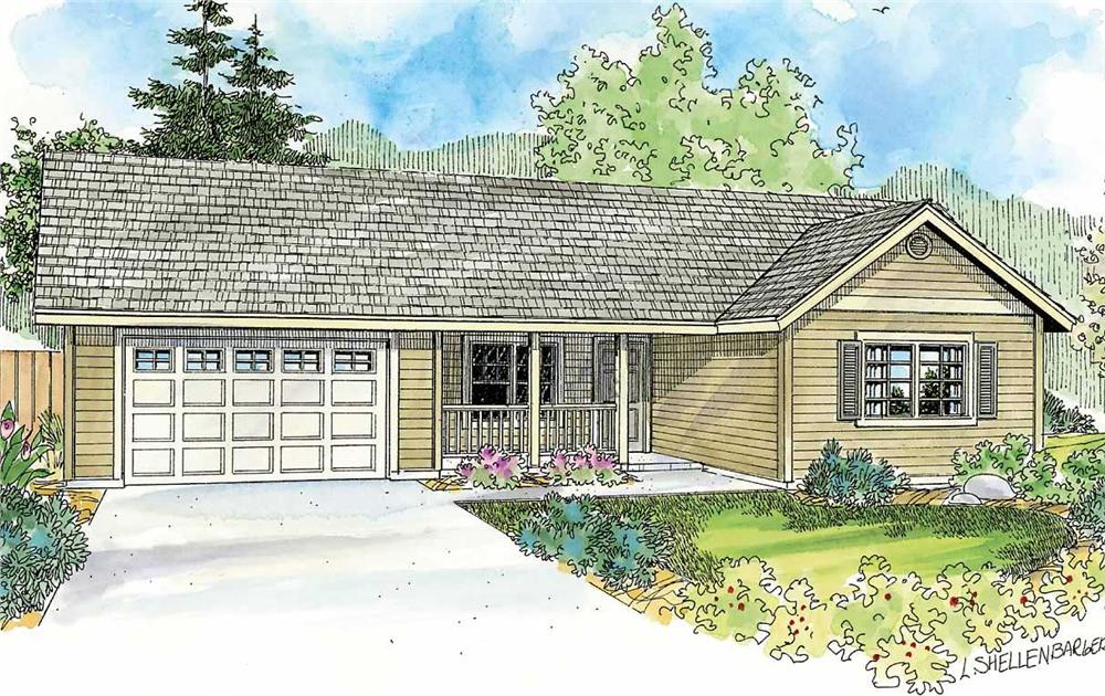 This image is a colored rendering of these Ranch House Plans.