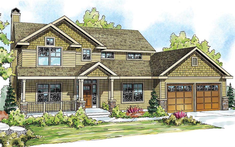 This is a colored rendering of these Traditional House Plans.