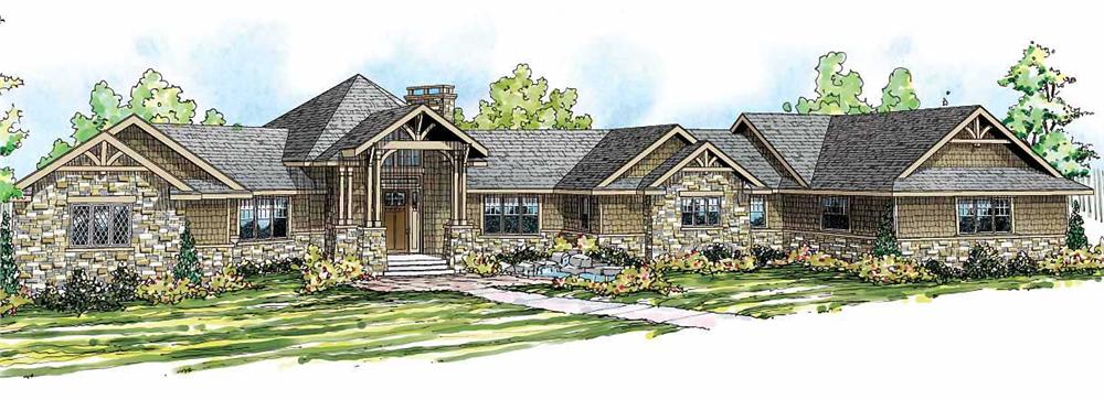 This is an artist's rendering of these Prairie Style House Plans.