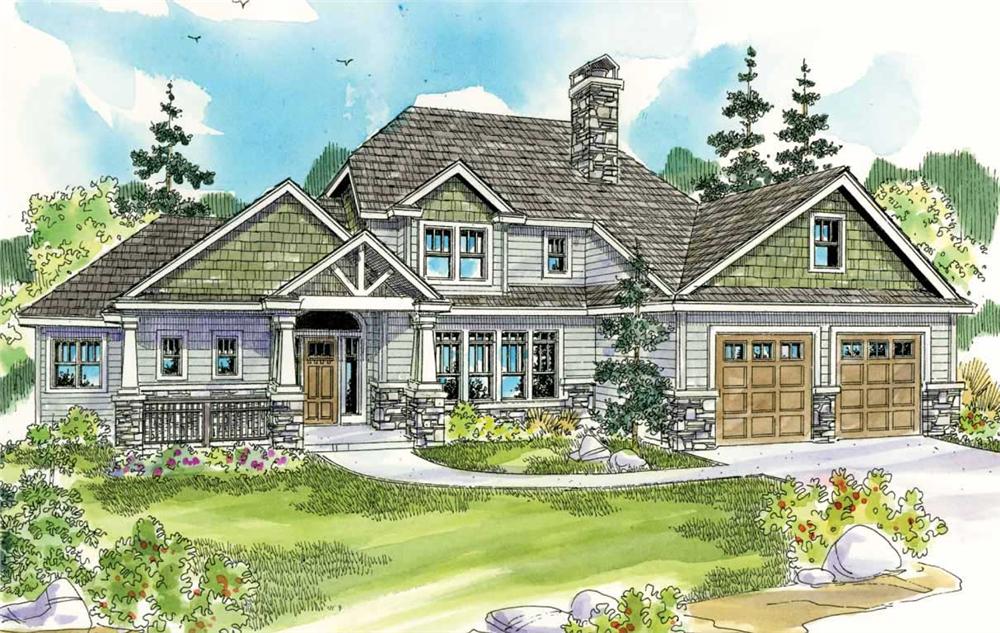 This image shows the front side of these Craftsman Home Plans