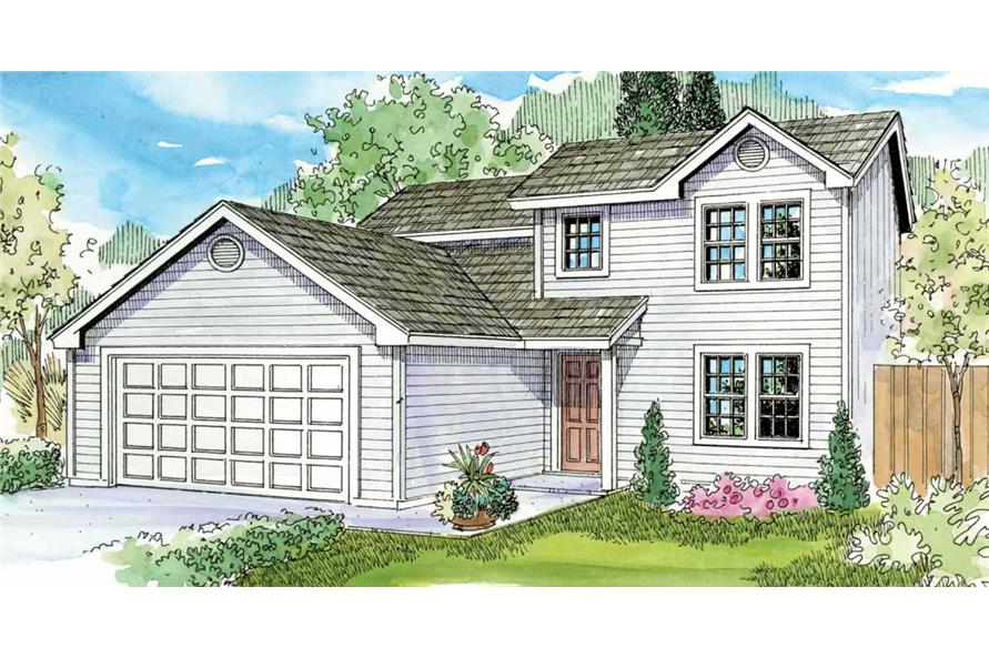 This image shows the front of these Traditional House Plans.