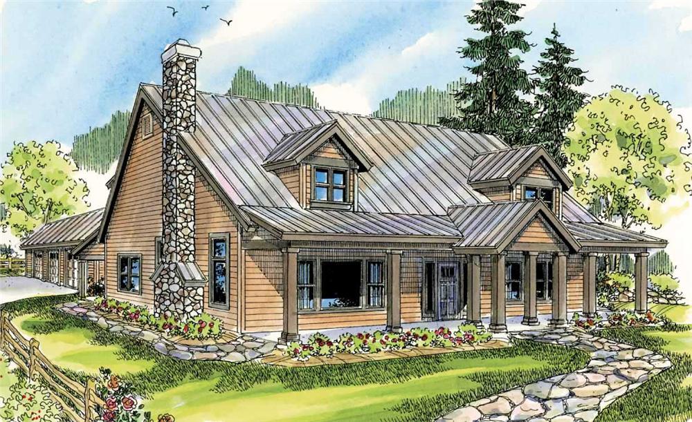 This is a colorful rendering of these Country Houseplans.