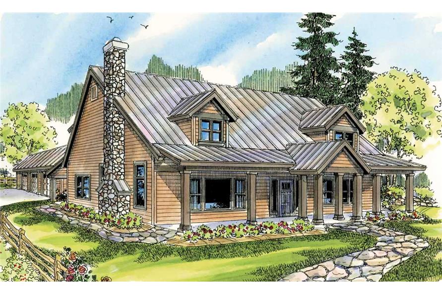This is a colorful rendering of these Country Houseplans.