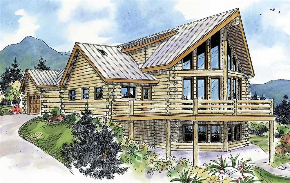 This is an artist's painting of these log cabin house plans.