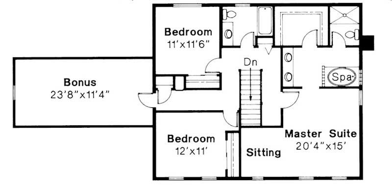 Floor Plan Second Story of Colonial Plan #108-1559