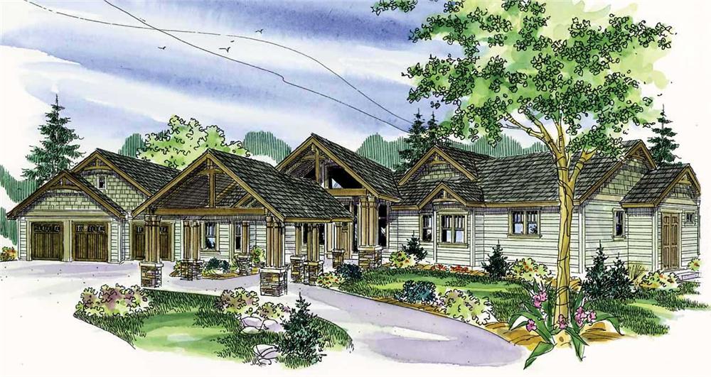 This image shows the Front Elevation of these Craftsman Houseplans.