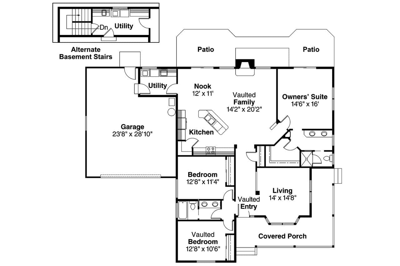 Floor Plan Main Level of Farmhouse Plan #108-1565