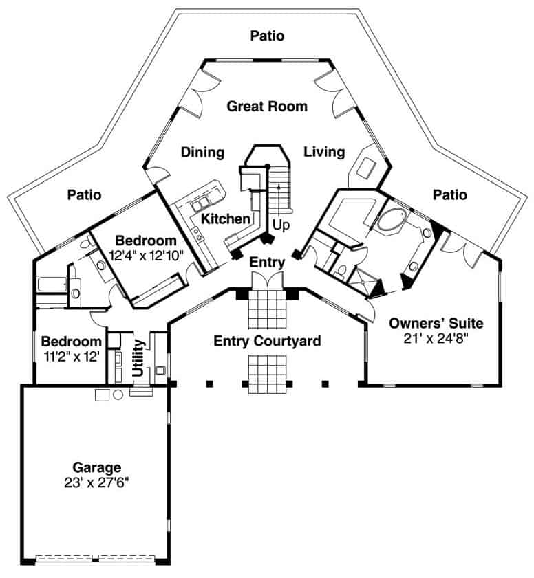 Floor Plan Main Level of Southwest Plan #108-1582