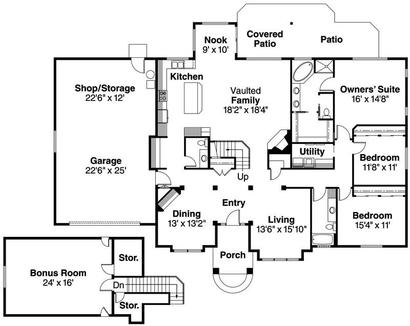 Floor Plan First Story of European Plan #108-1584