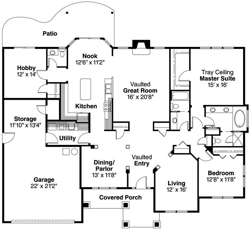 Floor Plan First Story of Ranch Plan #108-1590