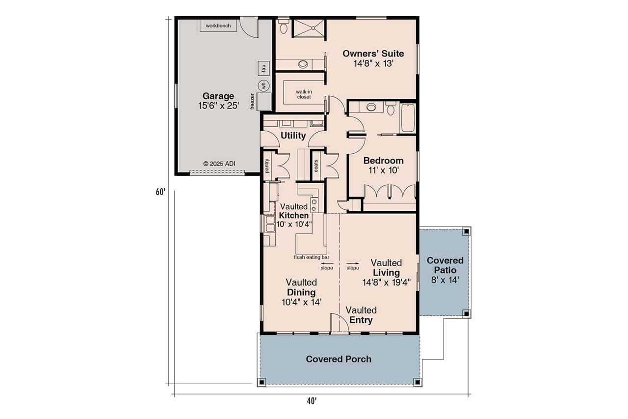 Main Level of Craftsman Plan #108-1612