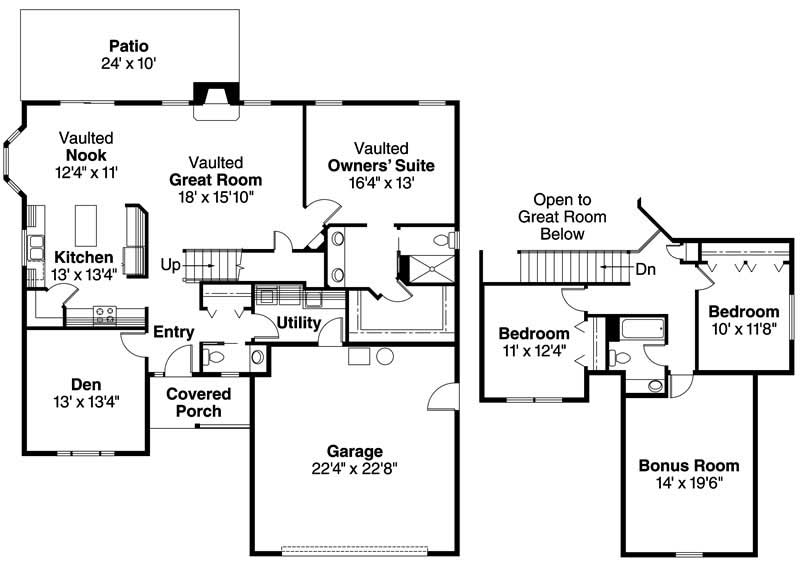 Floor Plan First Story of Country Plan #108-1635