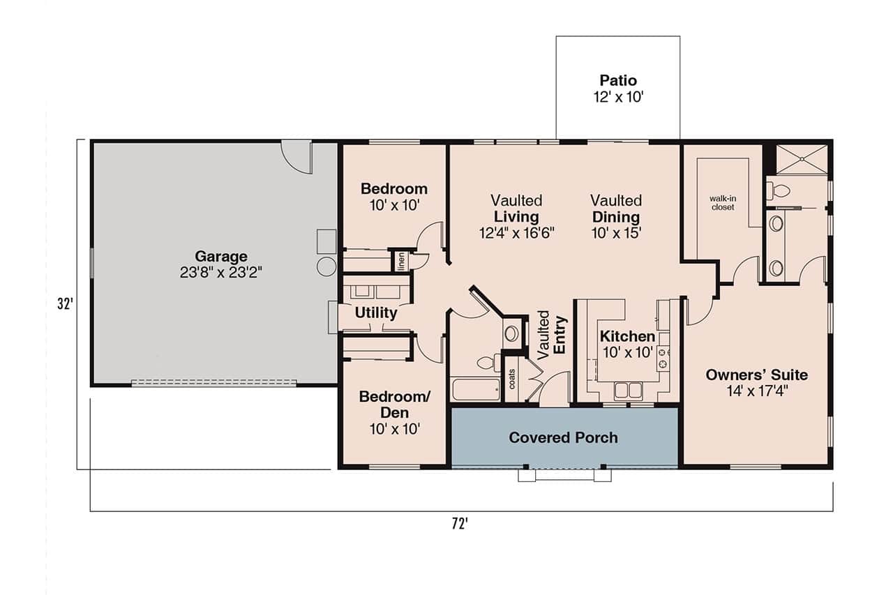 Floor Plan First Story of Ranch Plan #108-1654