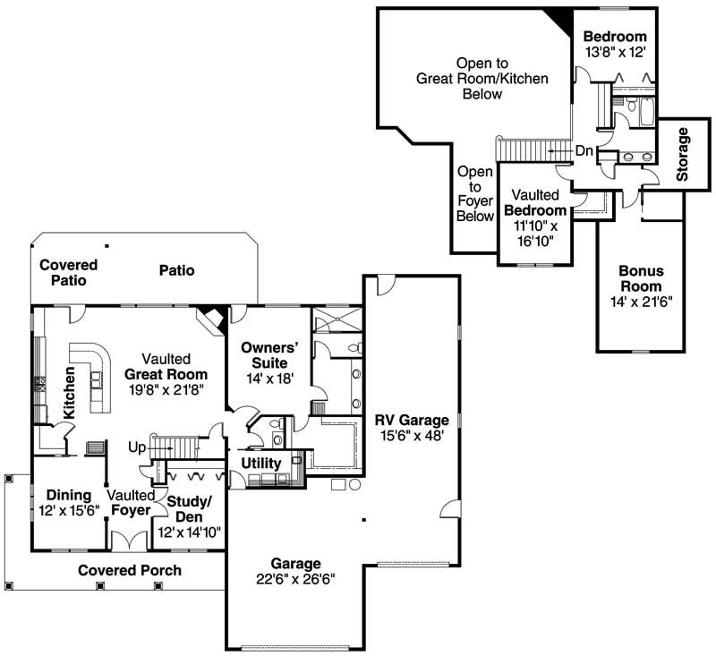 Floor Plan First Story of Ranch Plan #108-1671